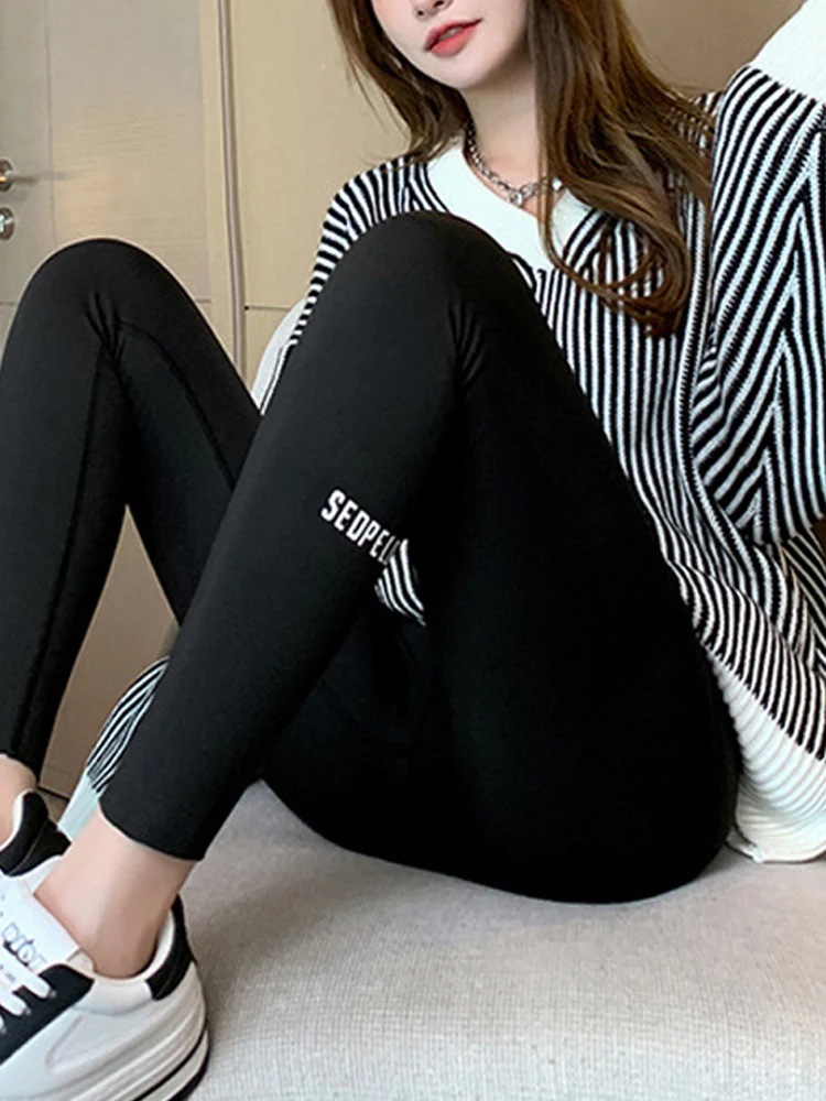 Lady Shark High Elasticity Pants Autumn Winter Thickened Hip Lifting High Waist Trackless Leggings Warm Cotton Pants