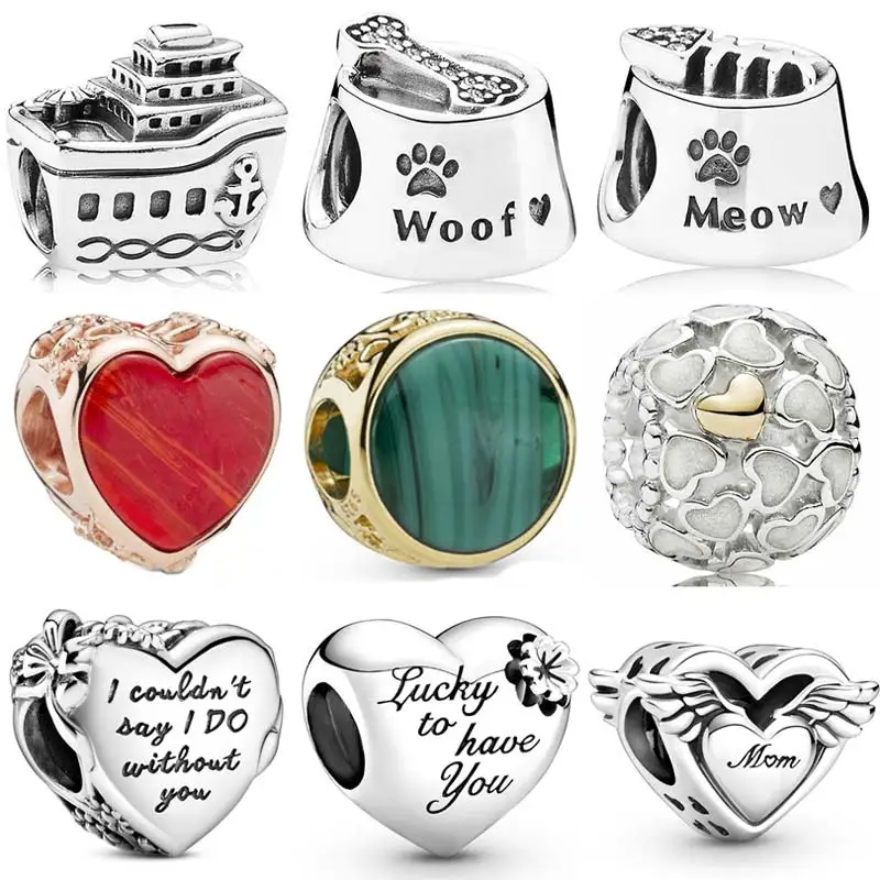 Abundance of Love Woof Dog Bowl Murano Glass Maid Of Honor Heart Bead 925 Sterling Silver Charm Fit pandora Bracelet Diy Jewelry