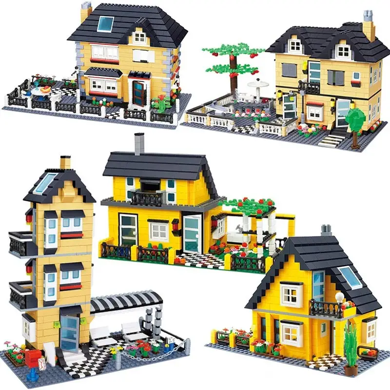 

City Mini Street Architecture France Villa Cottage Building Blocks Beach Hut Modular House Village Model Toys For Kids Friends