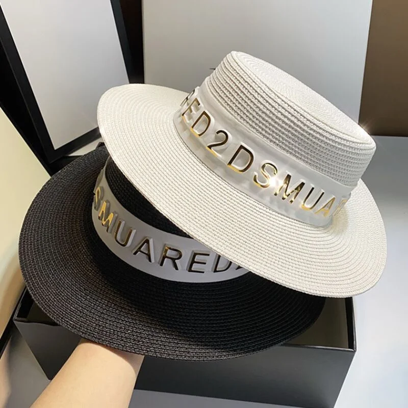 

New Wide Brim Summer Hat for Women Colored Ribbon Flat Top Sun Hat Unisex Beach Hat Sun Protection Jazz Hat Kentucky Derby Hat