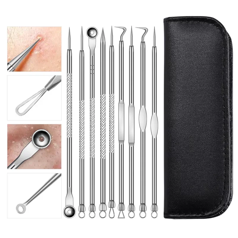 

9pcs Blackhead Remover Pimple Popper Tool Kit Zit Removing Tweezer Pimple Extractor Nose Acne Removal Tools Comedone Extractor