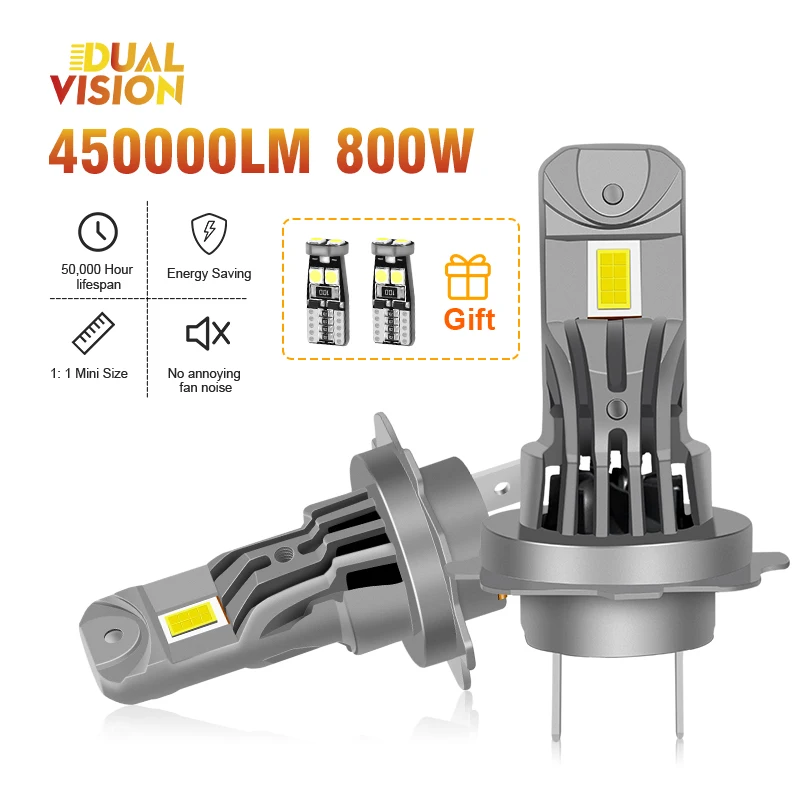 

450000LM 800W H7 светодиодный передняя фара Turbo светодиодный передняя фара, лампы высокой мощности H7 3580 CSP Chips 1:1, дизайн мотоцикла, автомобиля, противотуманная фара