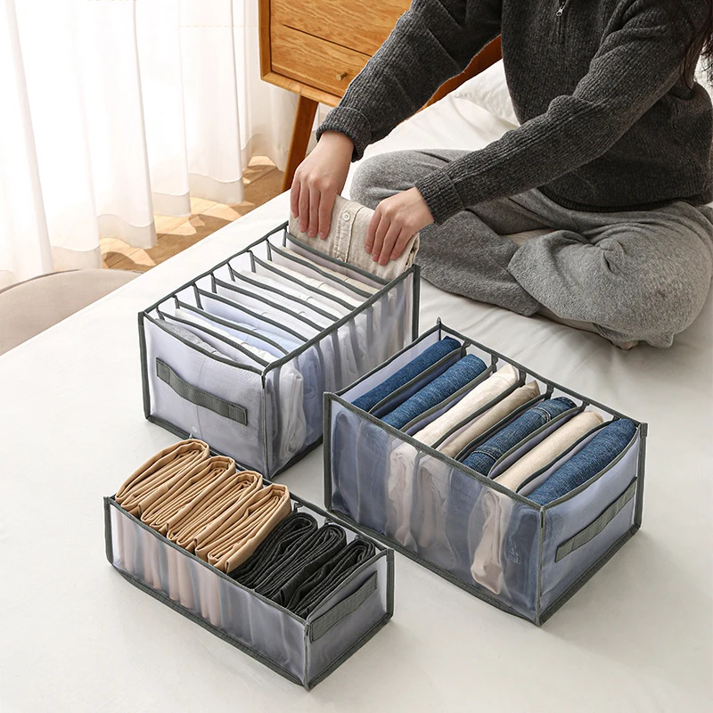 

Closet Storage Organizers For Clothes Jeans Compartment Storage Items Bags Boxes Case Wardrobe Organizer Pants Drawer Divider