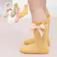 2022 spring and summer thin cotton childrens socks lace bow baby socks 1 12 years old princess style breathable mesh socks