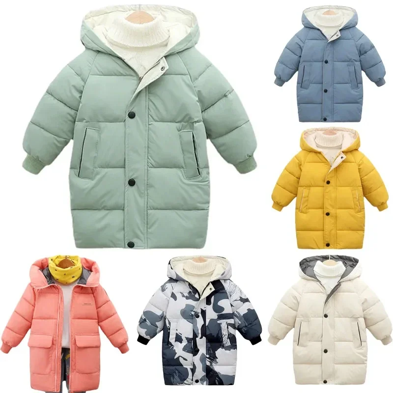 

Детская длинная пуховая куртка, зимняя парка с хлопковой подкладкой для мальчиков и девочек-подростков, плотные теплые хлопковые куртки для детей старшего возраста, 2023