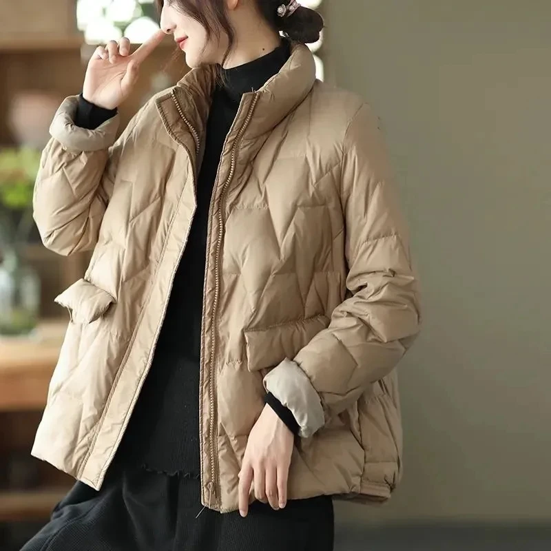 

Down Cotton Jacket Women Autumn Winter 2023 New Large Size Solid Color Cotton Coat Fashion Casual Loose Thin Parkas Womens