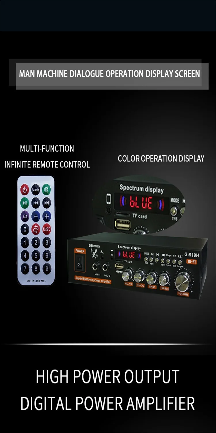 AK35/G919H 1000 Вт усилители мощности для дома и автомобиля 2-канальный Bluetooth объемный