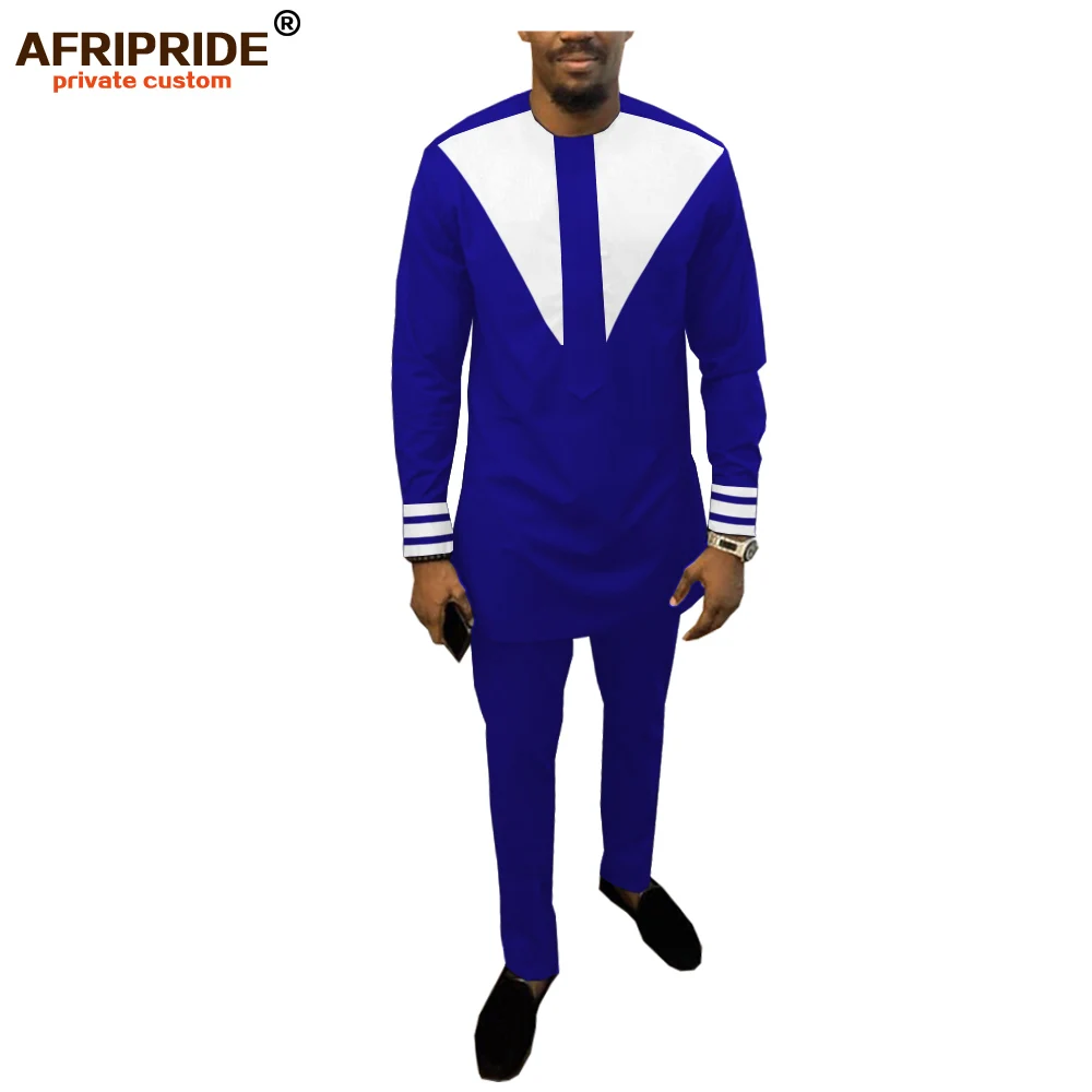 2019 African Men Clothing Set Dashiki Coat Jacket and Ankara Pants 2 Piece Set Plus Size Outfit Blouse AFRIPRIDE A1916031
