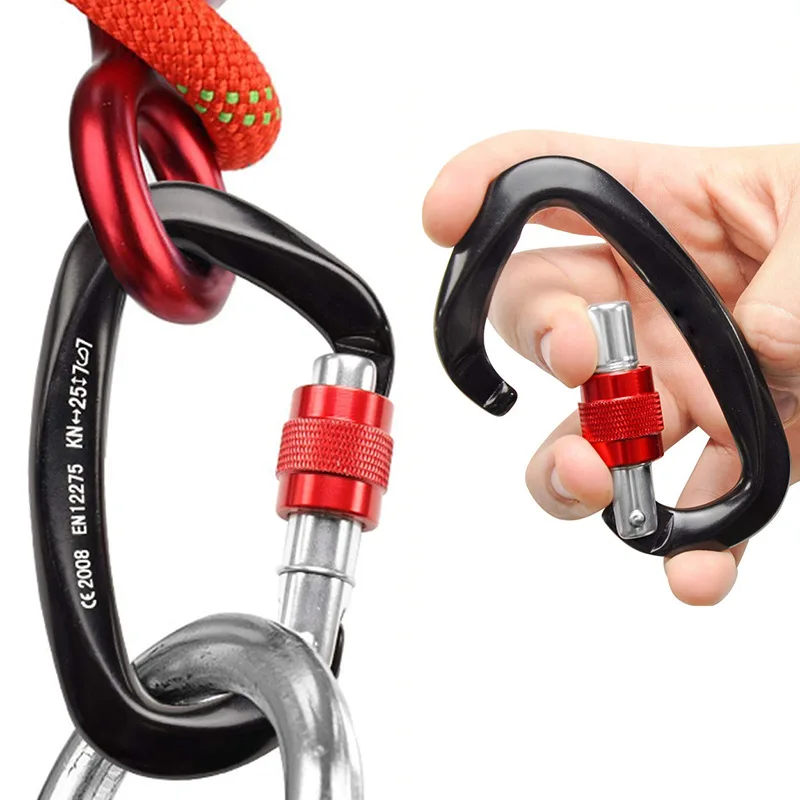 Professional 25KN Mountaineering Caving Rock Climbing Carabiner D Shaped Safety Master Screw Lock Buckle Escalade Equipement