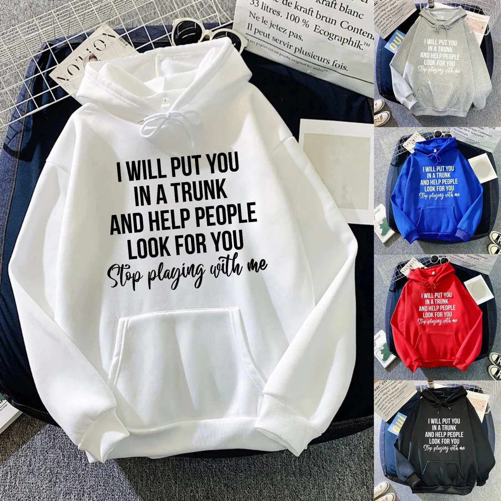 

Women's Long-sleeved Sweatshirt Blouse Pullover Solid Color Print Pocket Hooded Two Pieces Dresses Women