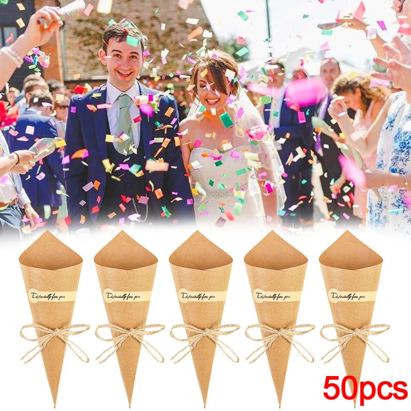 

50Pcs Cones Paper Bouquet Mini Gift Packaging Candy Bags With Sticker Wedding Confetti Birthday Party Baby Shower DIY Decoration