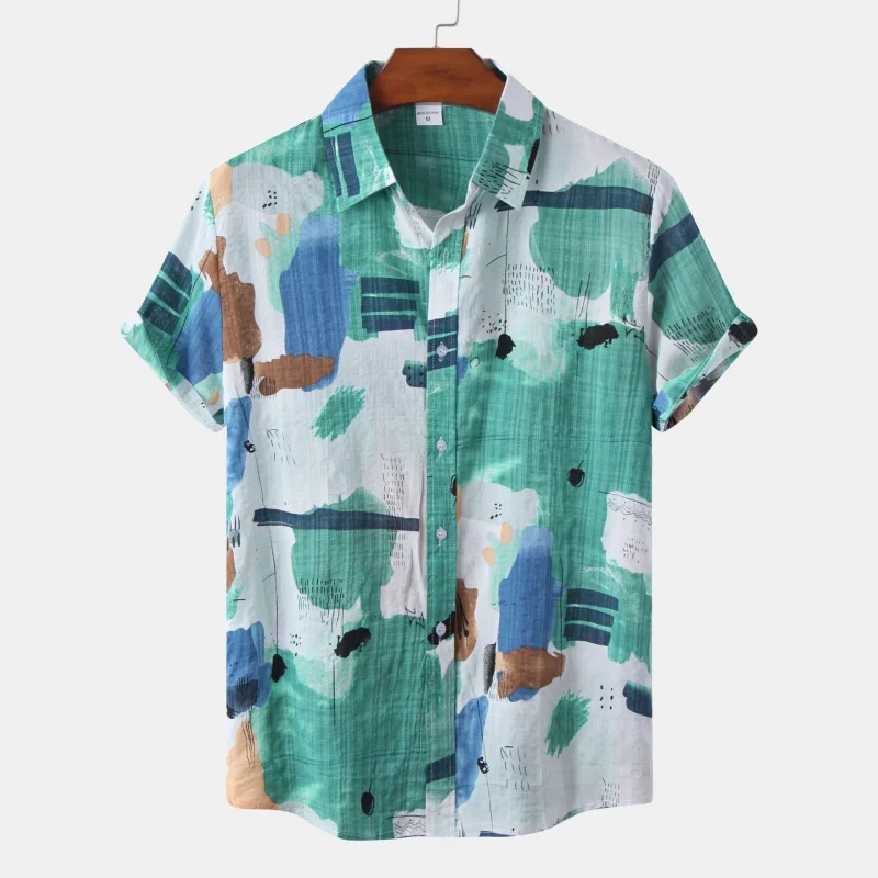 

New Contrast Color Short-Sleeved Shirt Men's Casual Shirt