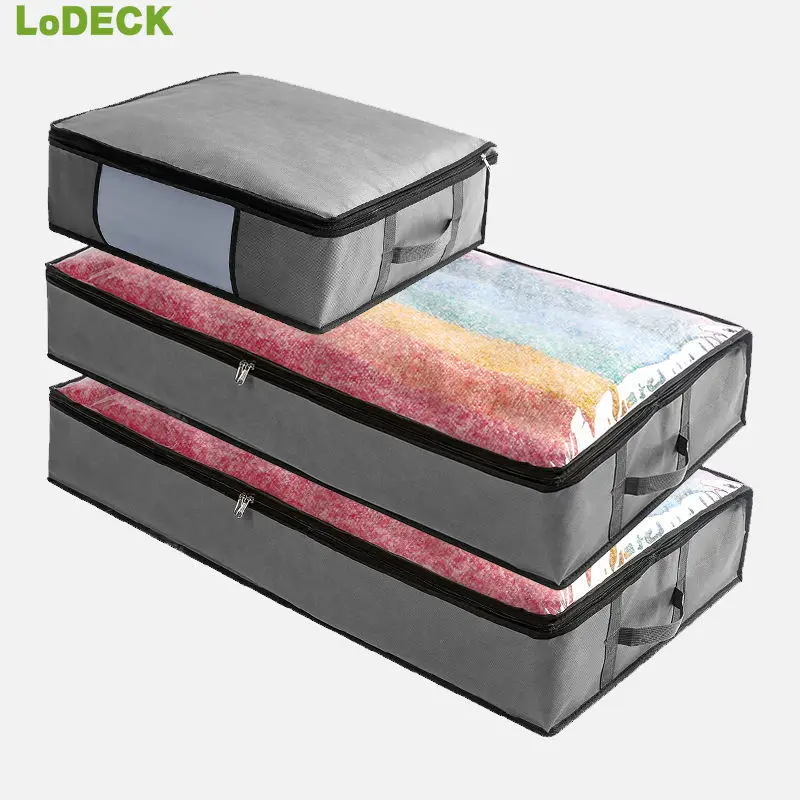 

LoDECK Foldable Under Bed Bags Large Under Bed Storage Boxes Thick Breathable Underbed Clothes Storage Bags Zippered Organizer