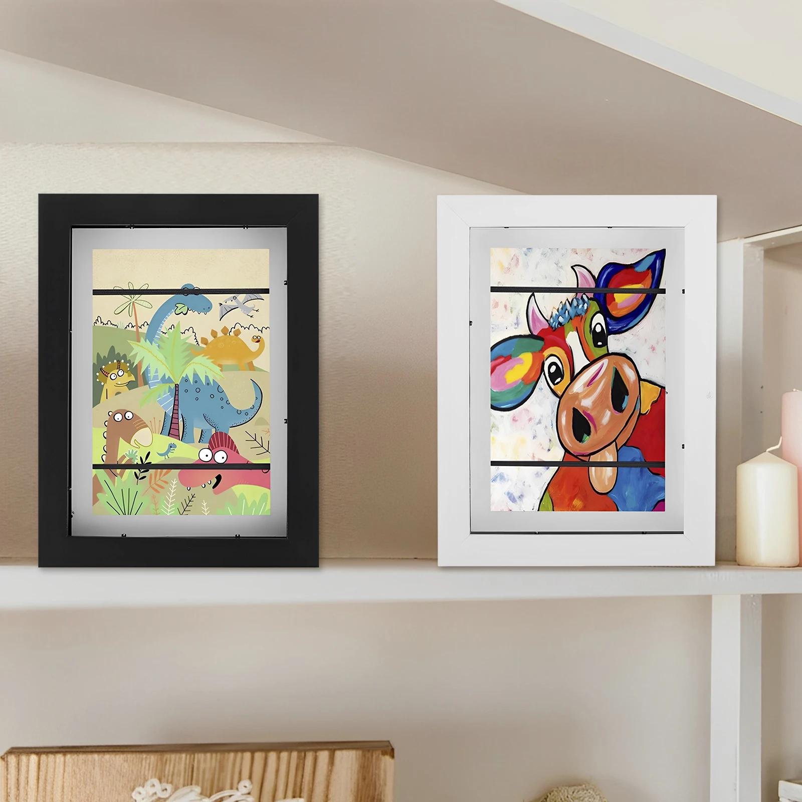 

L Kids Art Frame A4 Child Artwork Picture Frame with Fixed Strap Front Opening Photo Frame Wood Frame Horizontal and Vertical