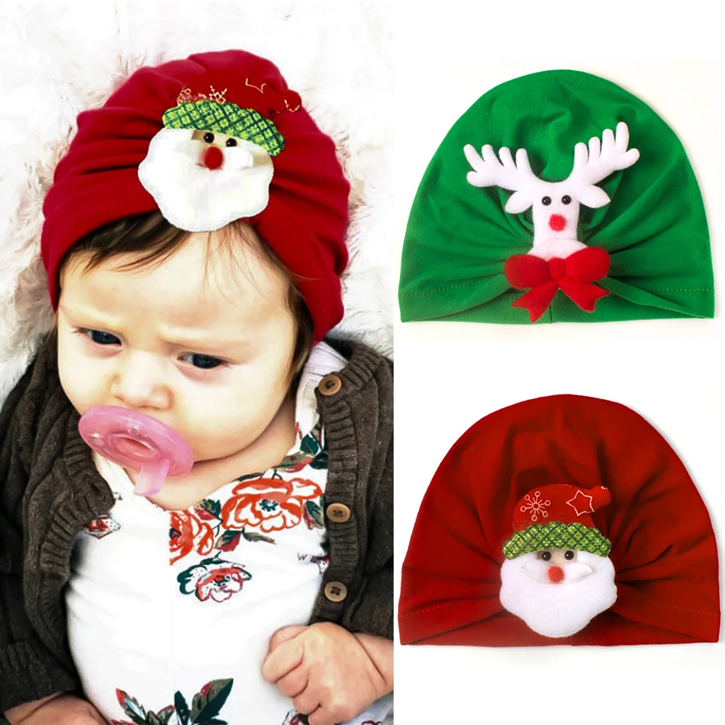 

12pc/lot Christmas Turban Baby Newborn Boys Girls Reindeer Bonnet Baby Christmas Hat Decoration Elastic Cotton Toddler Head Wrap