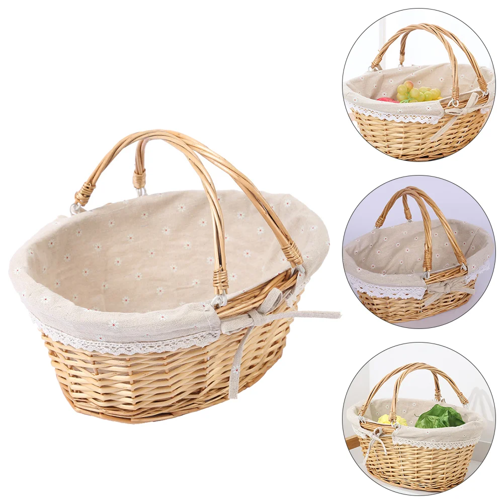 

Basket Woven Wicker Flower Storage Baskets Wedding Picnicwillow Girlhandle Handles Rustic Decorative Garden Rattan Flowers
