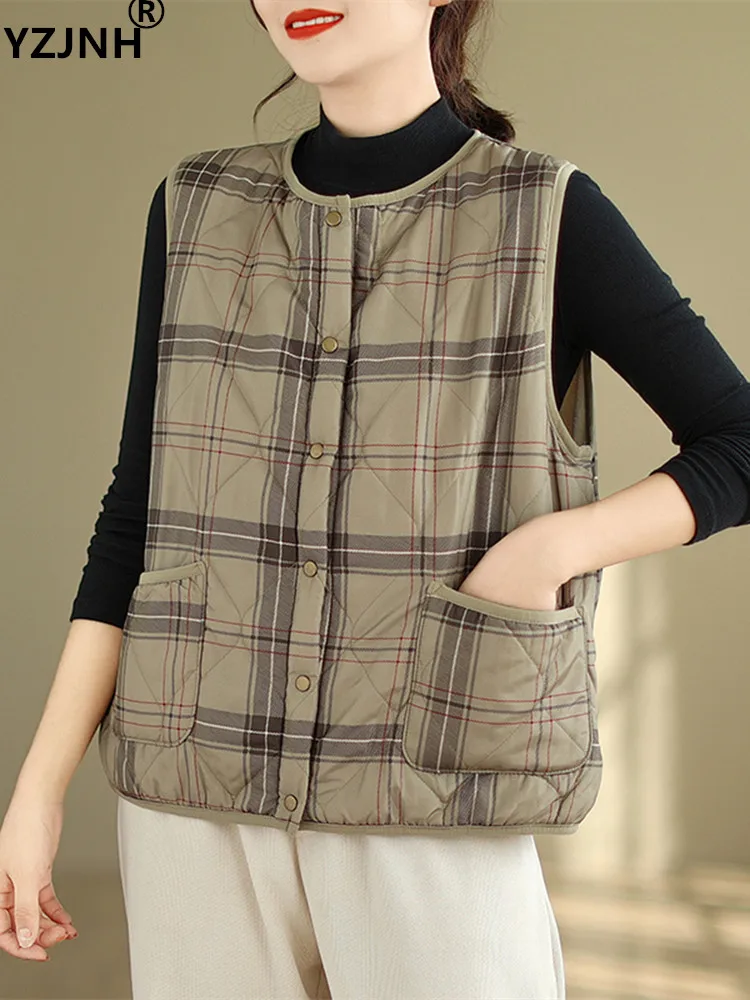 

Осень/Зима 2023, женский короткий жилет YZJNH в клетку, Теплый Женский Топ