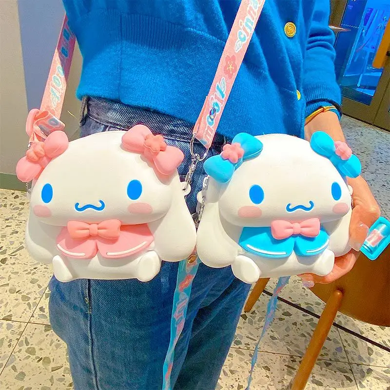 

Kawaii Sanrio Accessories Bag Cinnamoroll Cute Link Sakura Silicone Messenger One Shoulder Anime Coin Purse Girls Toy Gifts