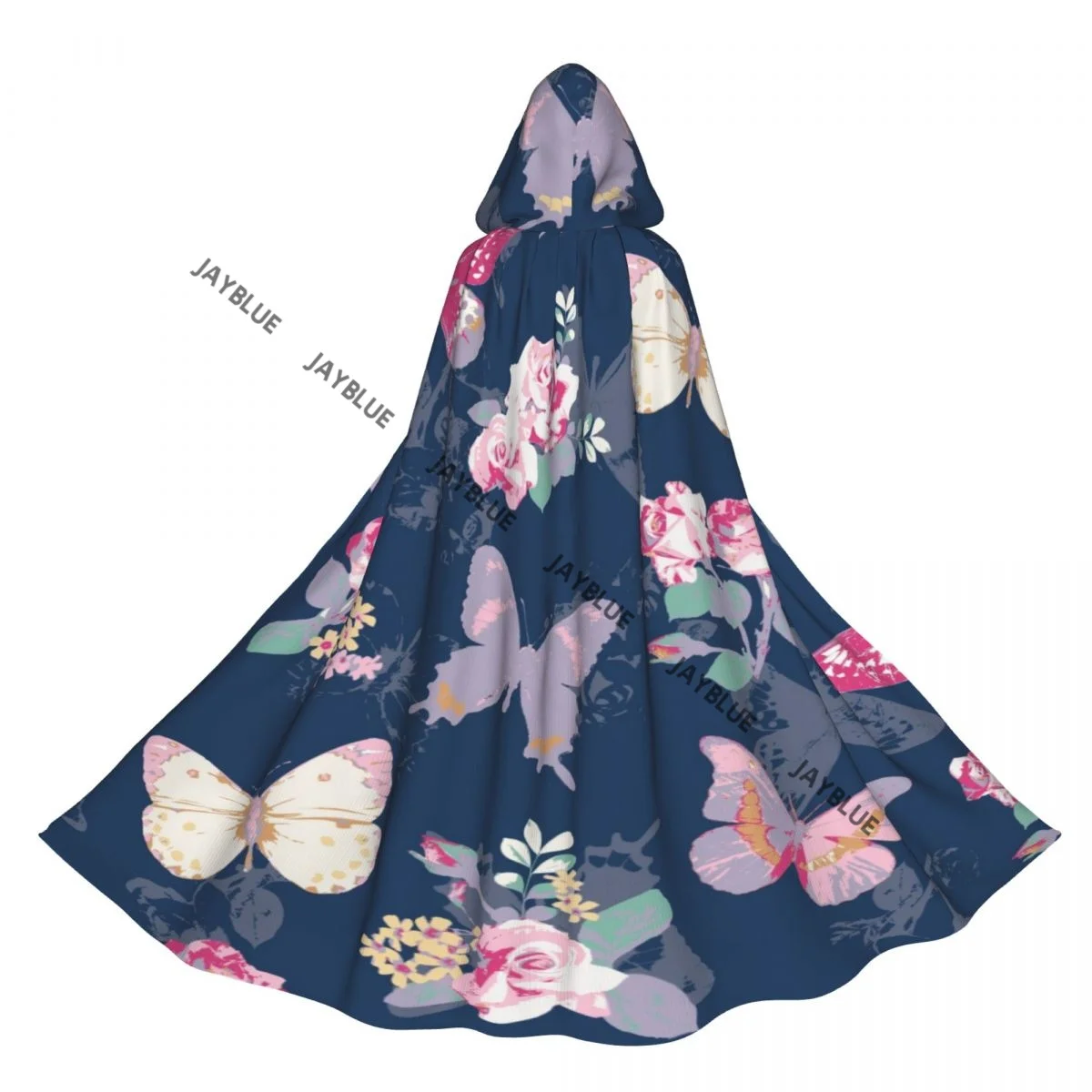 Плащ для взрослых накидка с капюшоном роза бабочкой на темно-синем фоне