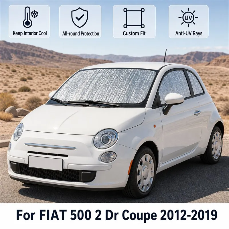 Фото Для FIAT 500 2-дверное купе 2012-2019: Полный комплект солнцезащитных шторок для окон автомобиля, блокирующих УФ-излучение, обеспечивающих конфиденциальность, теплоизоляцию, складные автомобильные шторки №1