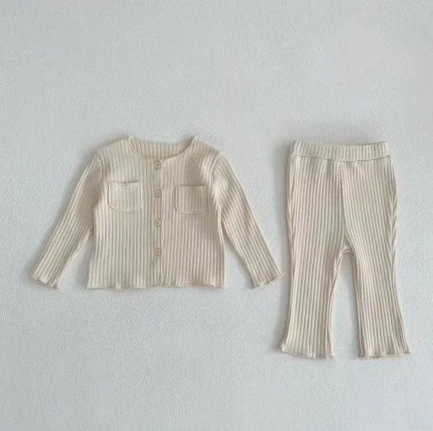 Корейский Осенний комплект одежды для отдыха 2024 из двух предметов однотонный