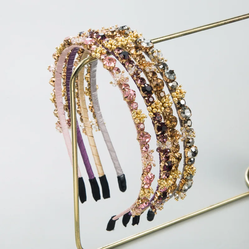 

Korean Temperament Shiny Rhinestone Crystal Thin Edge Pink Headbands Fashion Bridal Party Catwalk Hairdband Headdress