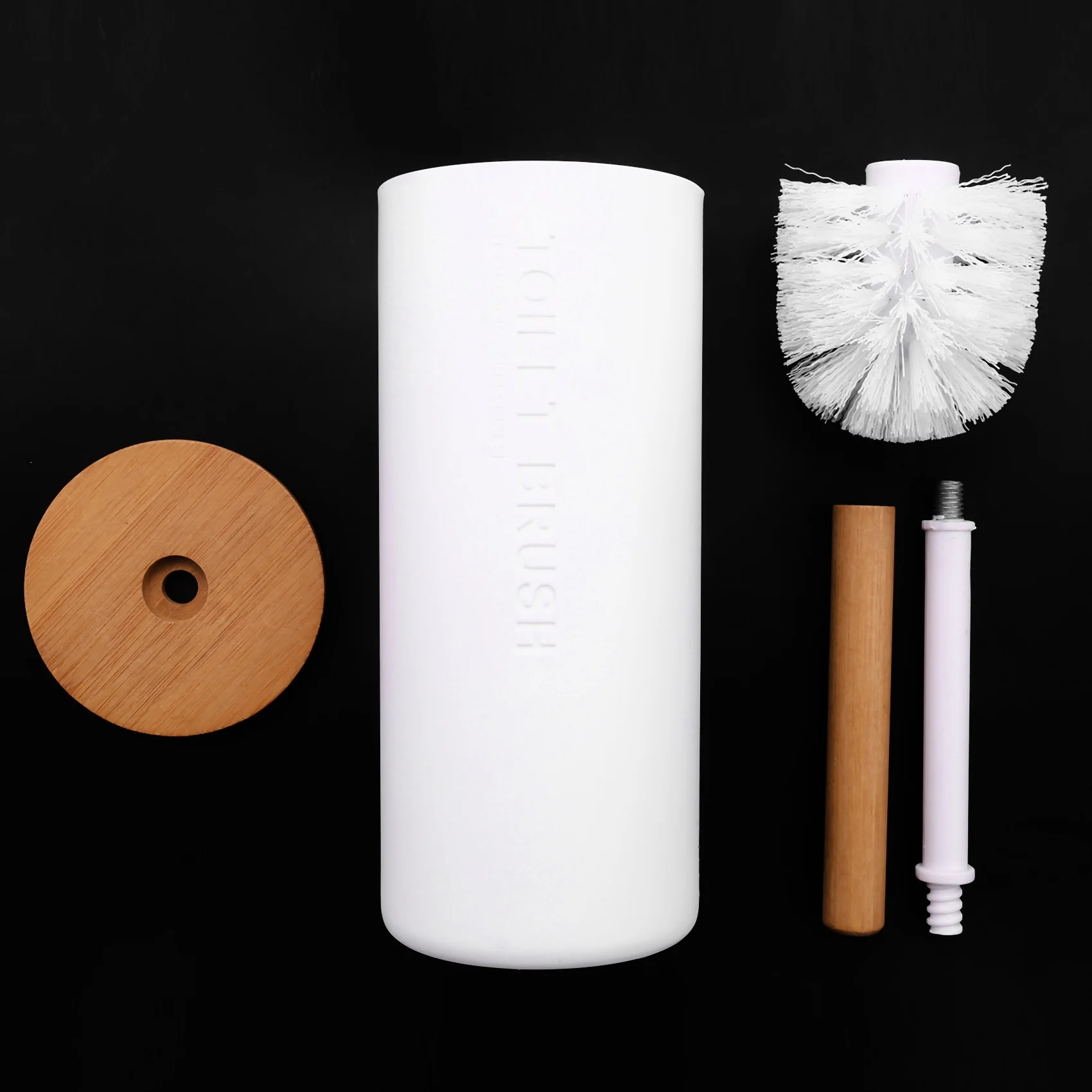 Bamboo Floor-Standing Toilet Brush Set with Base Bathroom Holder WC Accessories
