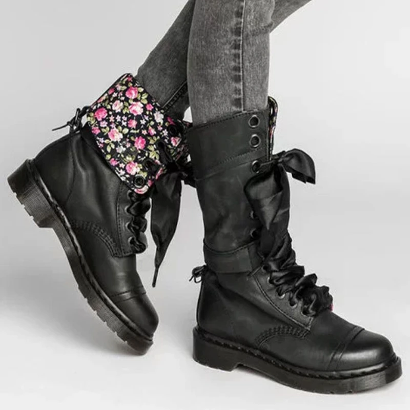 

Новые женские Ботинки Martin, модные ботинки на платформе со шнуровкой и принтом, винтажные Повседневные Удобные ботинки средней длины, женски...