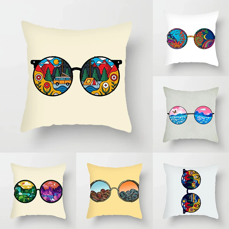 

Creative Eyewear Pattern Decorative Pillowcase for Sofa Ornament Pillow Case 18*18 Inch Home Decor Bedroom Throw Cushion Cover