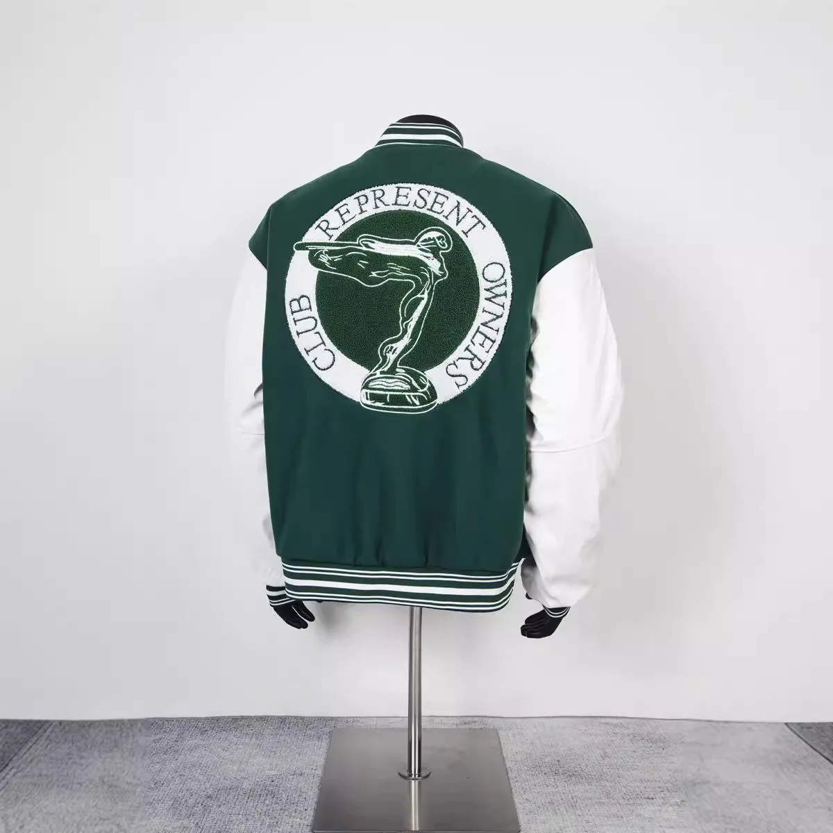 [BOMP] бессонная модная вышитая надписями куртка Flyman хлопковые кожаные рукава