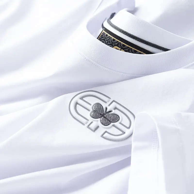 

New Men's Summer Thin High-end Ice Silk Solid White T-shirt Men's Short Sleeve Slim Convex Glue Butterfly Half Sleeve Men's Tide