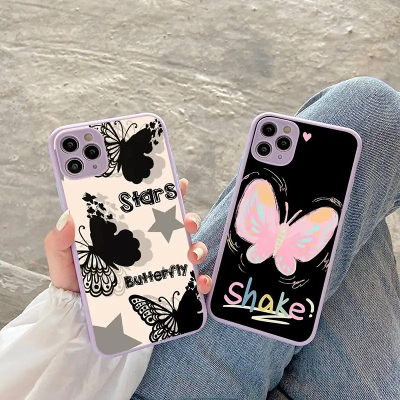 

Fashion Butterfly Phone Case for iPhone 14 11 12 13 Mini Pro Max 8 7 Plus X XR XS MAX Translucent Matte Cover