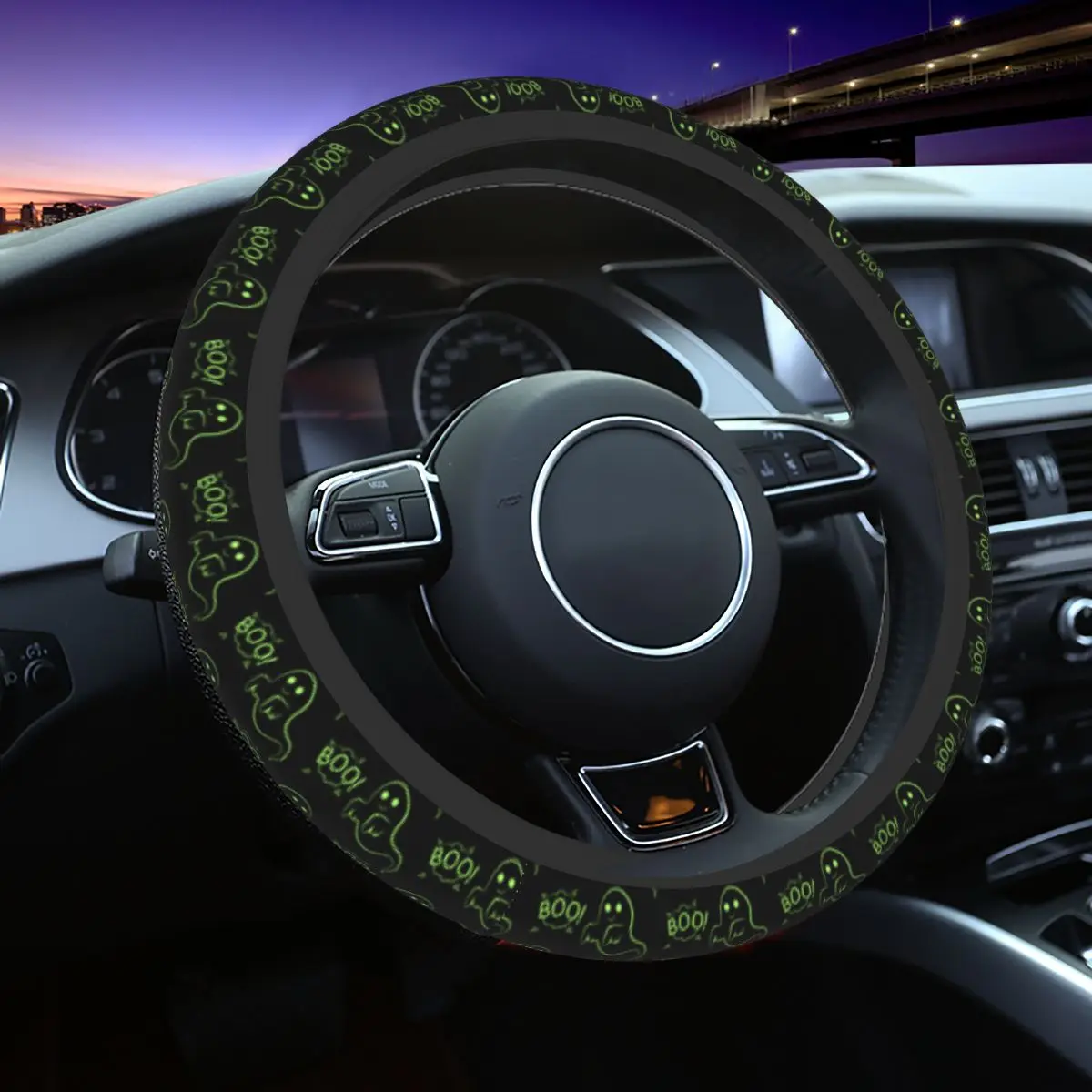 

38cm Car Steering Wheel Covers Halloween Elastic Ghosts Braid On The Steering Wheel Cover Car-styling Elastische Car Accessories