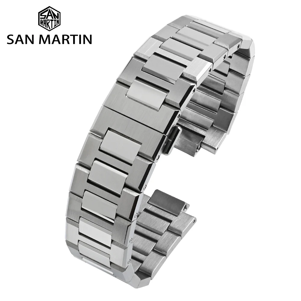 San Martin Watch Bracelet High Quality 316L Solid Stainless Steel  Watch Parts 20mm ​Butterfly Clasp For SN026-G-C