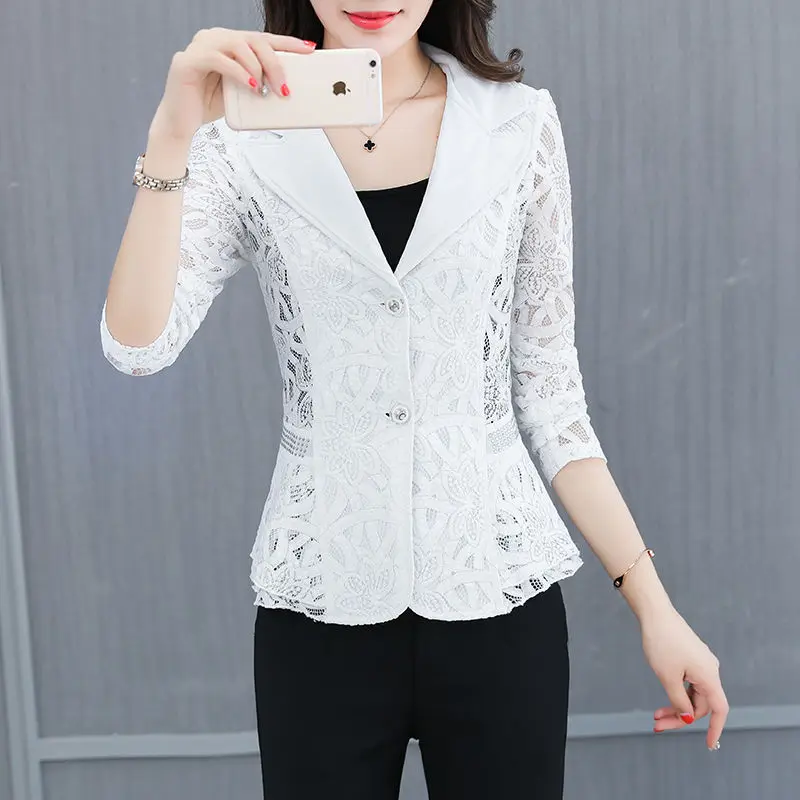 

Summer Lace Blazer Women Fashion Thin Small Suit Jacket Women Blazer Office Coat Female Short Slim Blazer Tops J243