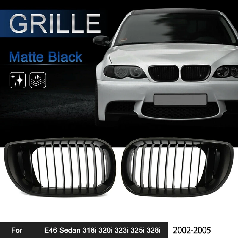 

Front Bumper Kidney Sport Grille Grill Replacement for BMW E46 4D 318I 320I 323I 328I 2002-2005 Matte Black