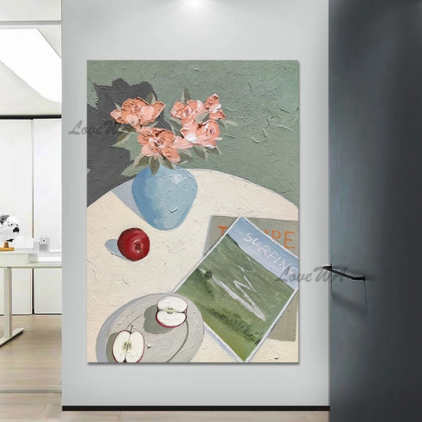 

Picture Art Linen Canvas Frameless Large Size Flowers In Vases Oil Painting Abstract Handmade Artwork Home Wall Decoration