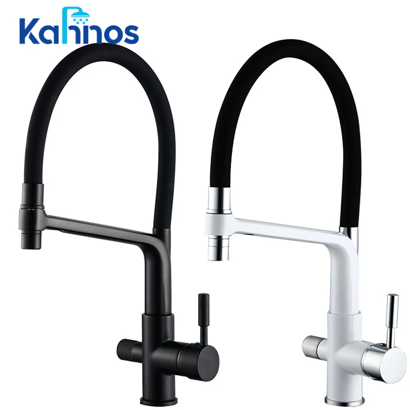 

Brushed Kitchen Faucet Filtered Water Dual Spout Purification Feature Kitchen Tap 360 Rotation Water Crane for Kitchen