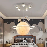 planet chandelier childrens room light creative boy girl bedroom light 3d printed moon spacemen ceiling chandelier home decor