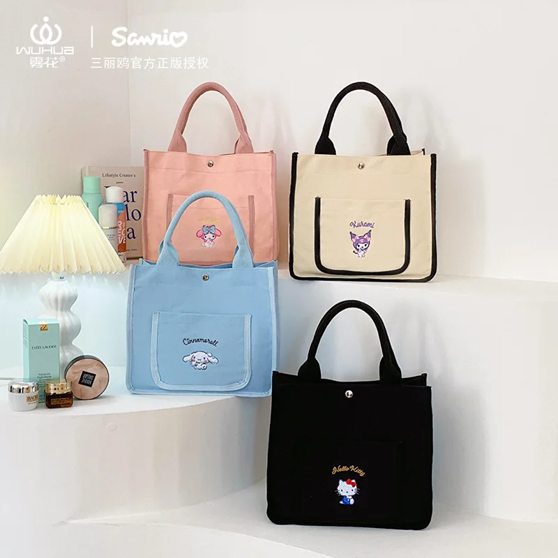 

Sanrio Hellokitty Handbag Kuromi Cinnamoroll Kawai Cartoon My Melody Pu Waterproof Shoulder Bag Cute Shopping Bag Lunch Bag Gift