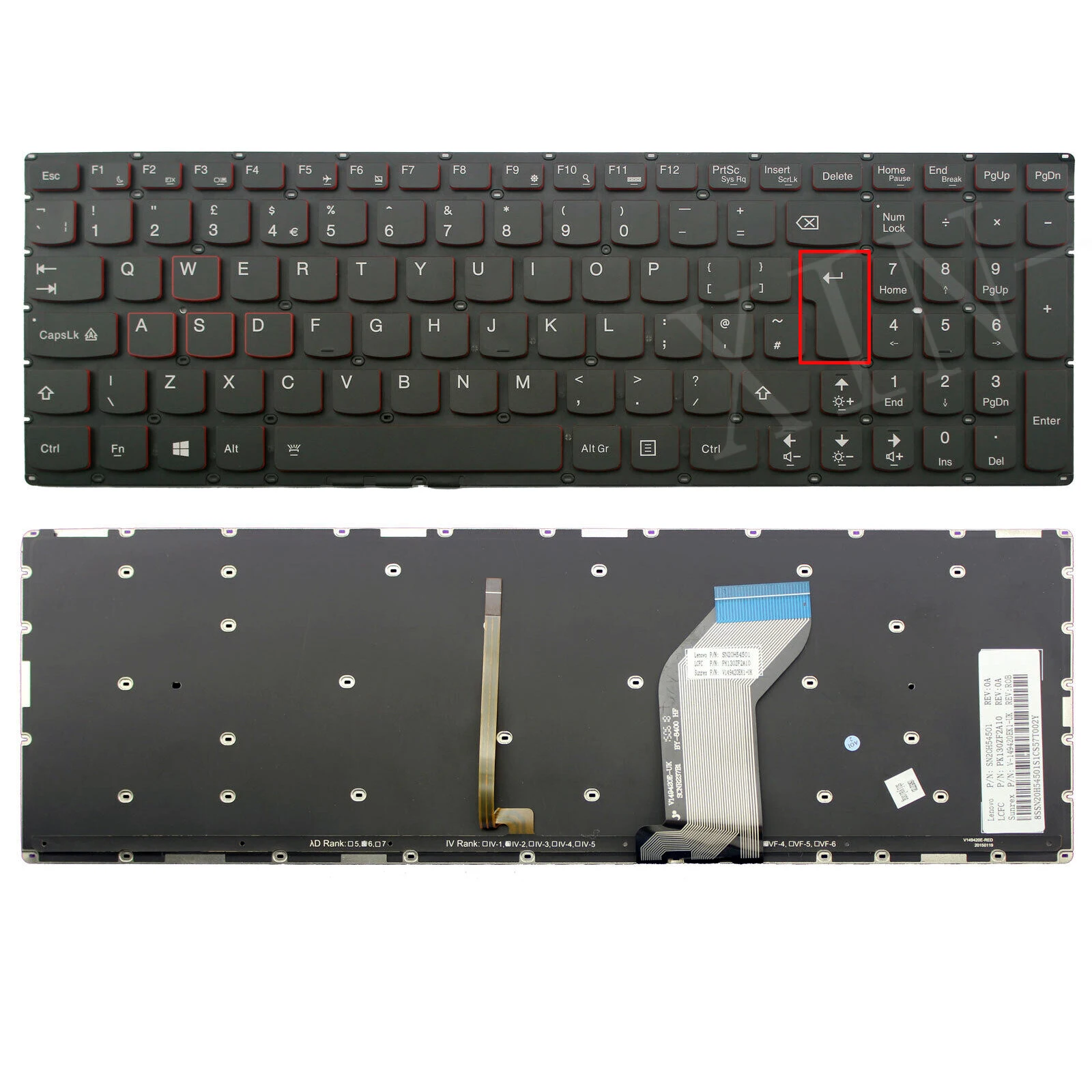 Английская клавиатура с подсветкой для Lenovo ideapad Y700-15ISK Y700-17ISK Black