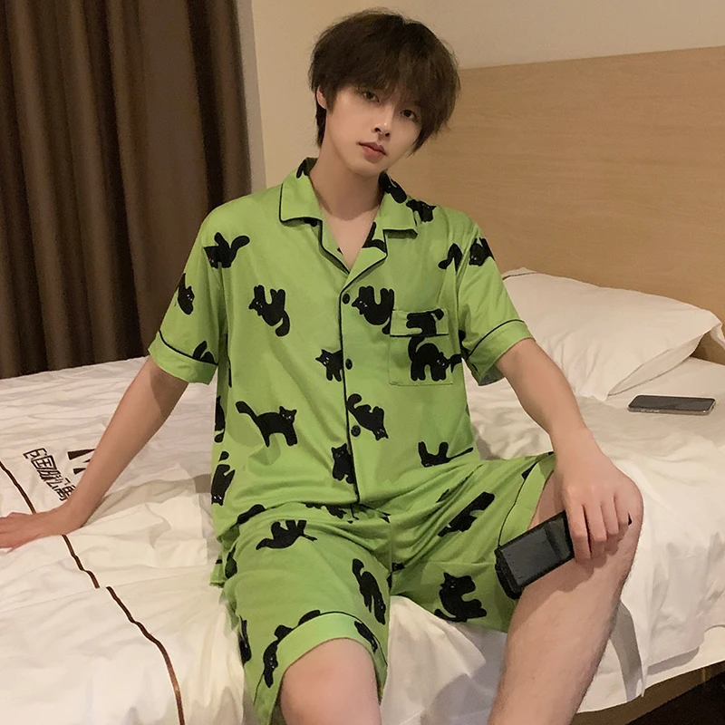 Мужская летняя пижама Dopamine High Sense зеленая хлопковая с короткими рукавами