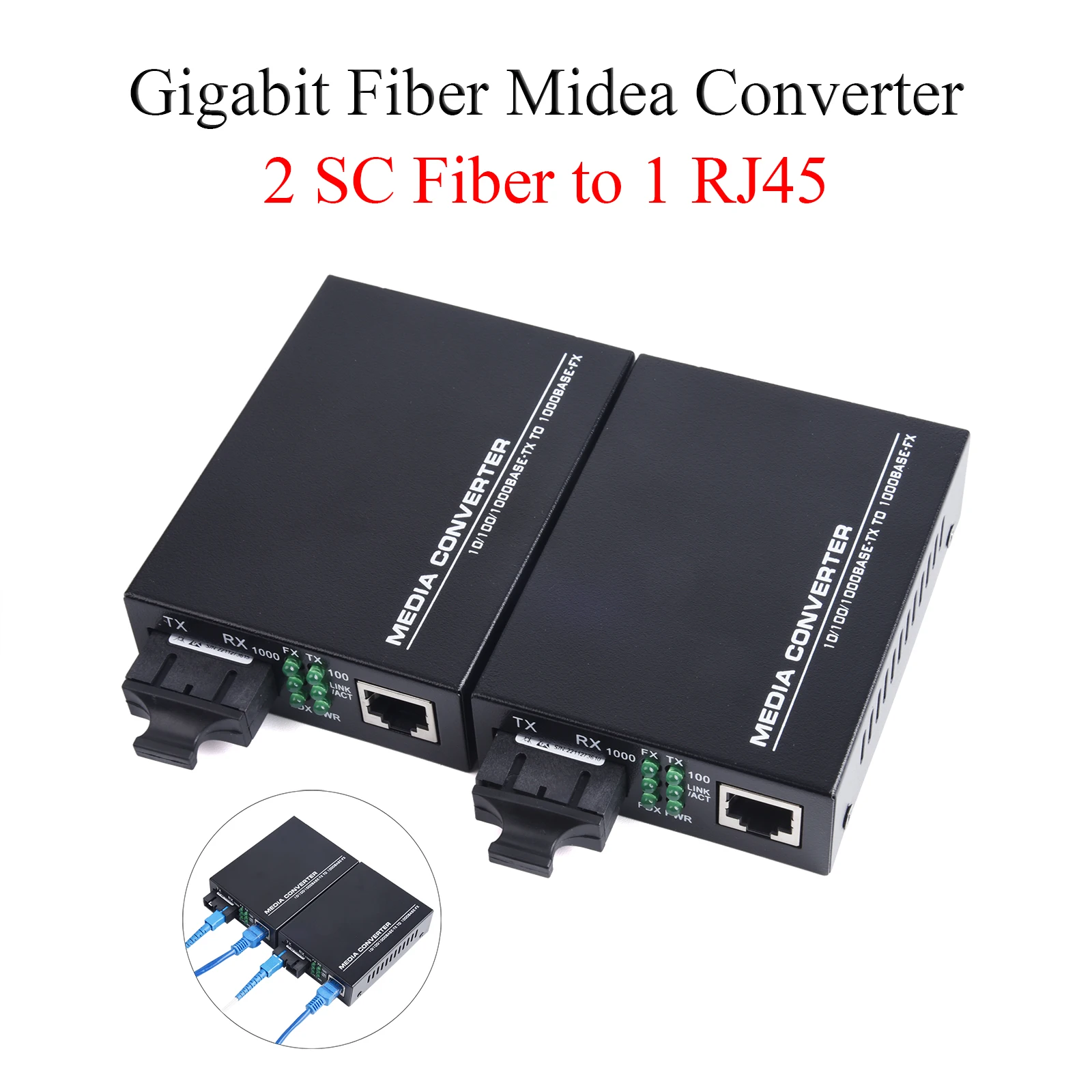 Gigabit Fiber Optical Media Converter Switch 100/1000M Single Mode Multimode UPC/APC 2 SC-Port to 1 RJ45 Fiber Transceiver Kit