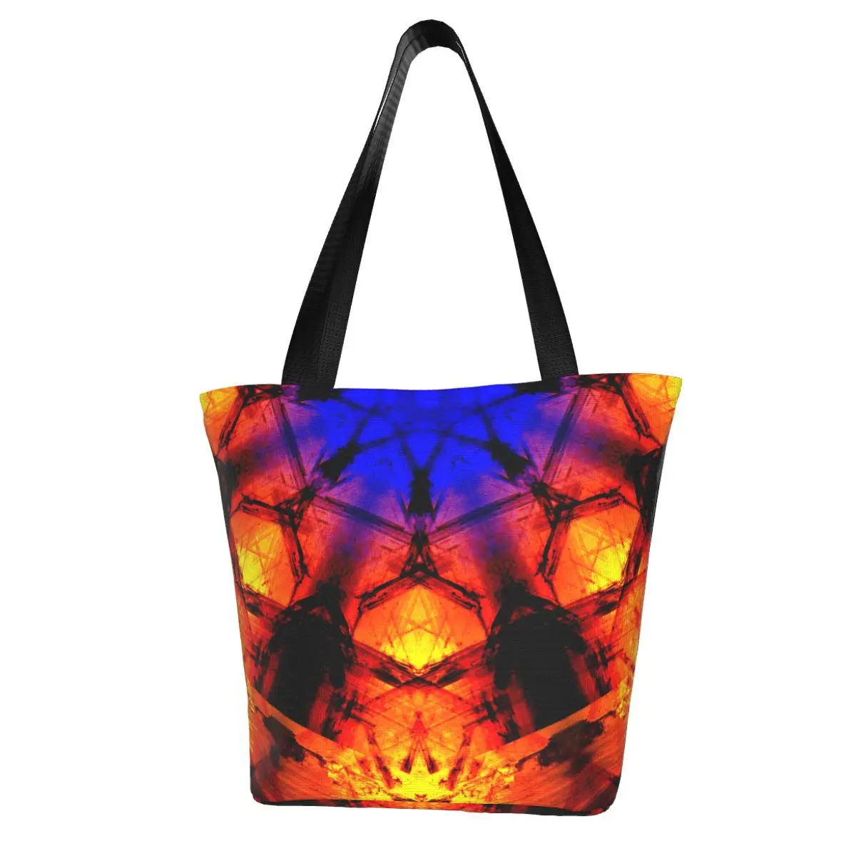 

Vintage Metallic Shopping Bag Fire Ice Mandala Print Business Polyester Handbags Female Bulk Funny Bags