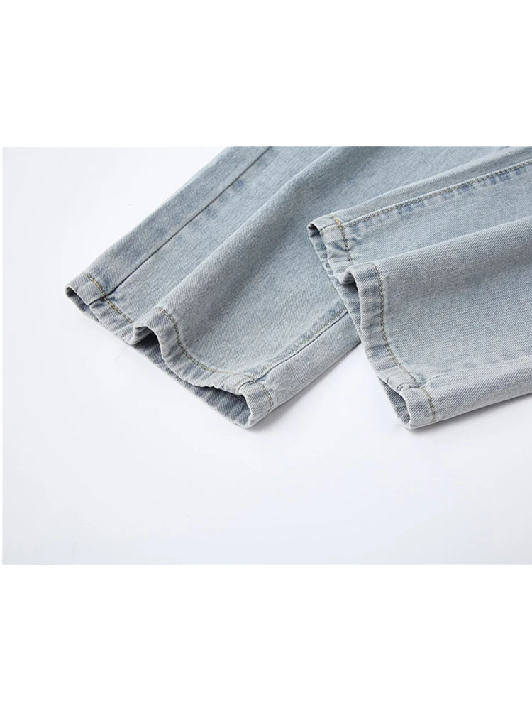 Женские джинсы с высокой талией одежда из денима широкими штанинами синяя