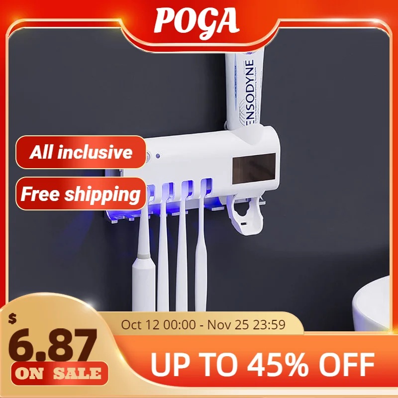 

Toothbrush Holder Toothpaste Dispenser Energy Solar Bathroom Toothbrush Storage Box Multi-function Storage Holder USB Charge