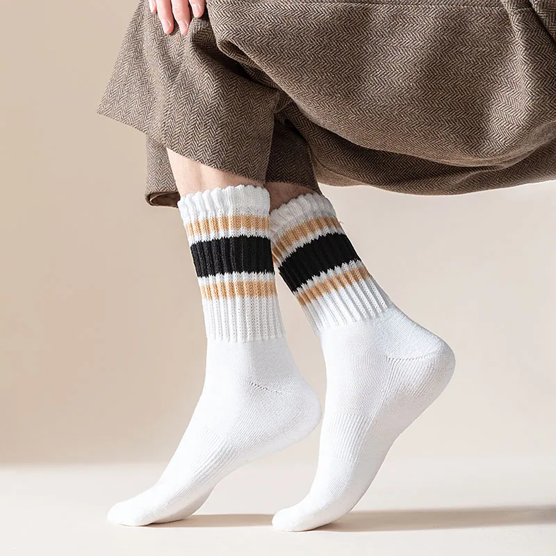 Winter Thick Men's Cotton Socks Fashion Striped Sports Socks High Quality Casual Long Socks Men's Padded Cycling Socks 5 Pair