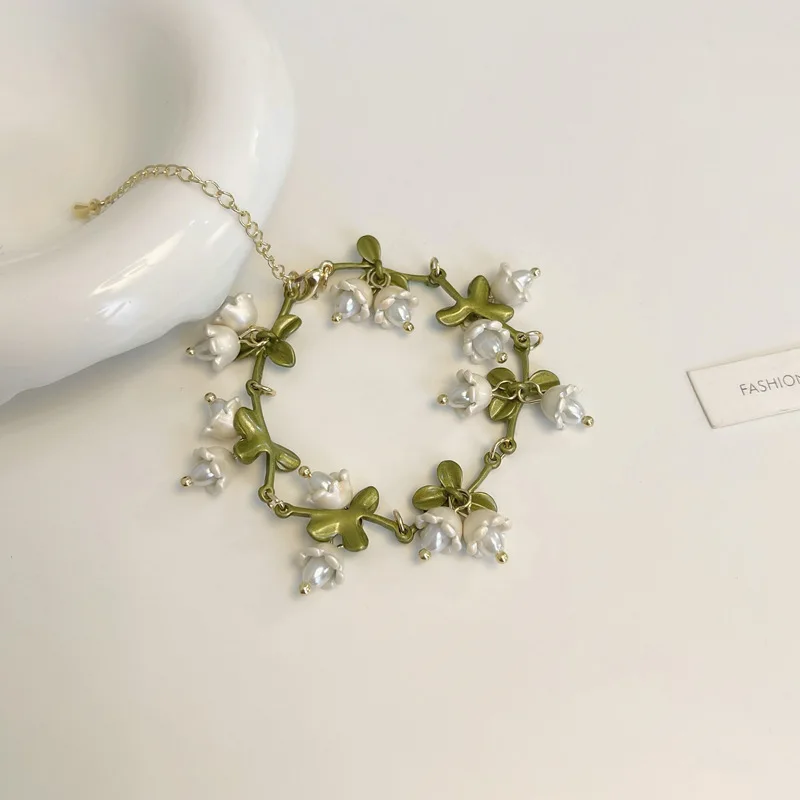 

Fresh Wreath Bracelet Sweet Fairy Maiden Lily Of The Valley Pearl Bracelet Temperament Ins Style Girl Bracelet