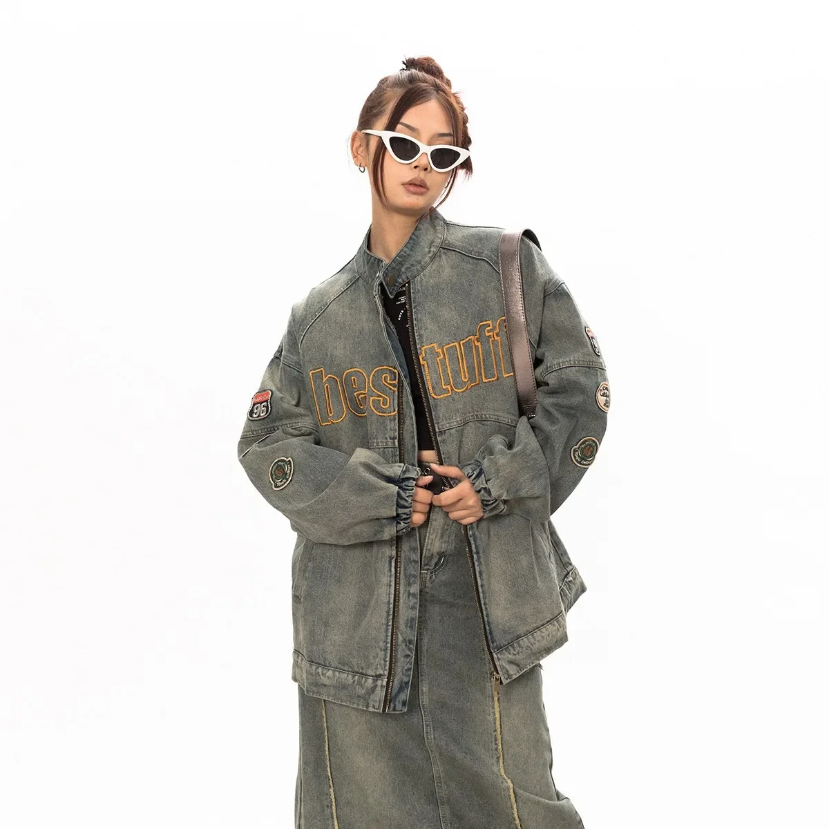 Модная брендовая мужская Потертая джинсовая куртка свободного кроя