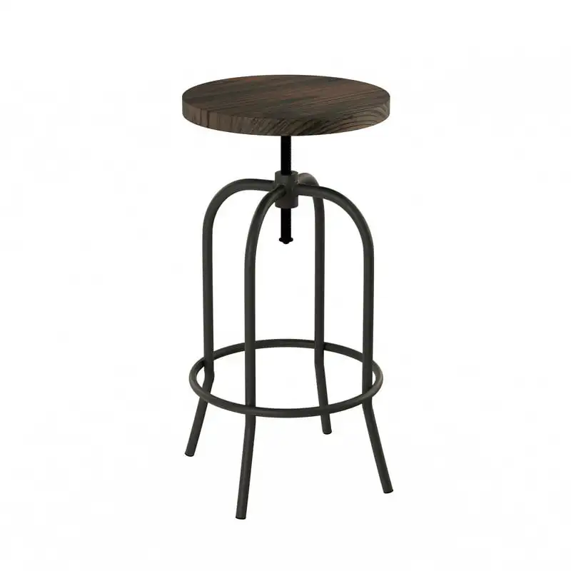 

Bar Stool-Adjustable Backless Bar or Counter Height Kitchen Stool-Metal with Elm Wood Seat by
